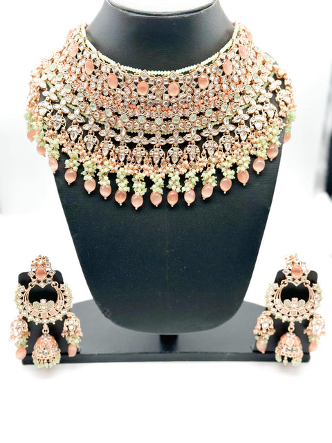 Original Polki Stone with pearls work designer Semi Bridal Necklace set