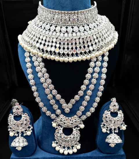 Silver AD Stones with Pearls beautiful Bridal Necklace Set