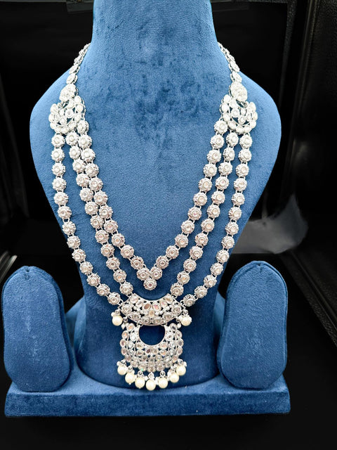 Silver AD Stones with Pearls beautiful Bridal Necklace Set