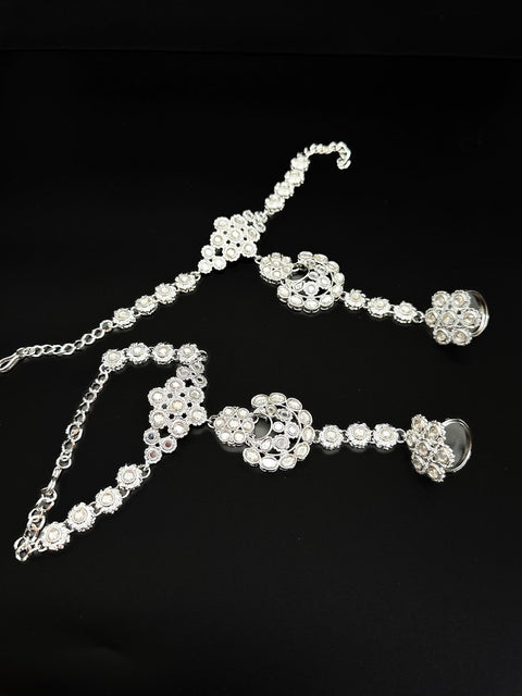 Silver AD Stones with Pearls beautiful Bridal Necklace Set