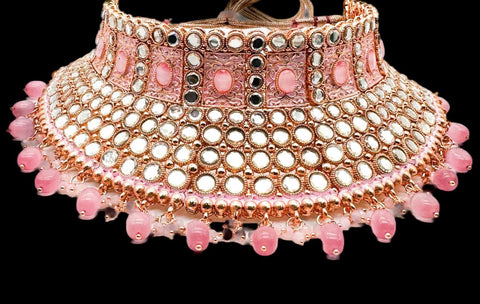 Lite Gold based Meenakari work with AD Stones & Pearls beautiful Bridal Necklace Set