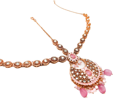 Lite Gold based Meenakari work with AD Stones & Pearls beautiful Bridal Necklace Set
