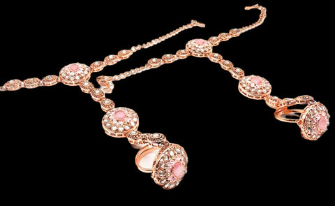 Lite Gold based Meenakari work with AD Stones & Pearls beautiful Bridal Necklace Set