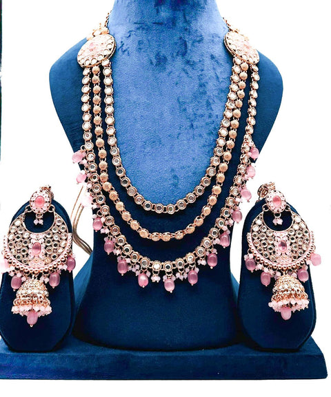 Lite Gold based Meenakari work with AD Stones & Pearls beautiful Bridal Necklace Set