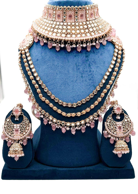 Lite Gold based Meenakari work with AD Stones & Pearls beautiful Bridal Necklace Set