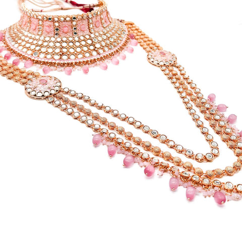 Lite Gold based Meenakari work with AD Stones & Pearls beautiful Bridal Necklace Set