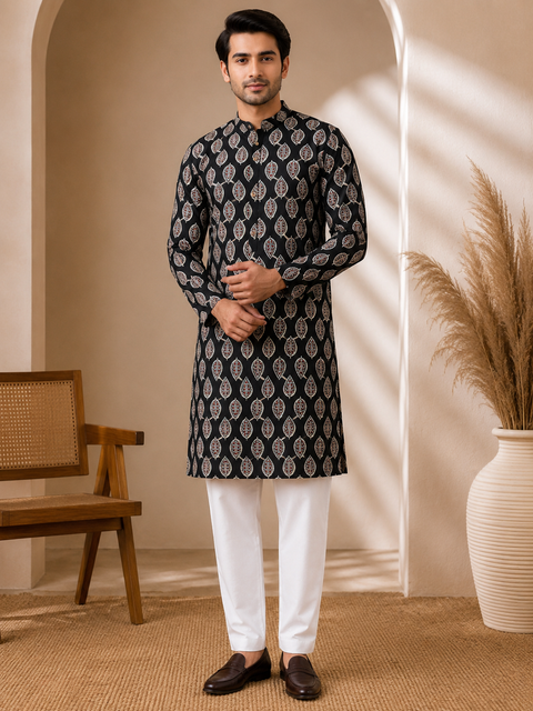 Pure cotton based Men’s Printed kurti (sizes mentioned in inches ,not according to the label on Kurti)size 44 kurti- Length 40 inches and size 46-length 42 inches ) Kurti only. Pants not included.