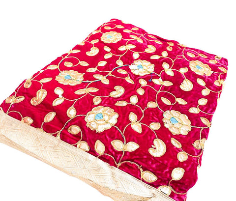 Pure and soft velvet based Gotta Patti work Rumala Sahib Double Set With Palkan