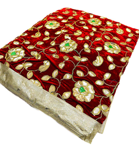 Pure and soft velvet based Gotta Patti work Rumala Sahib Double Set With Palkan