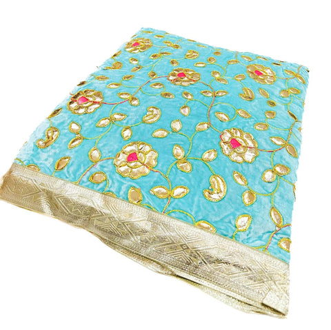 Pure and soft velvet based Gotta Patti work Rumala Sahib Double Set With Palkan