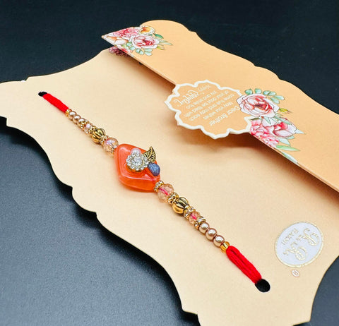 Beautiful stone work Rakhi on Greeting Card