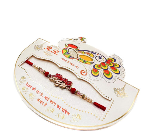 Beautiful stone work Rakhi on Greeting Card