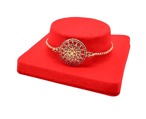 Bhai Bhabhi Pair Beautiful AD Stone Studded Rakhi In Beautiful Box Packing with (Rice, Chandan , Mishri and kumkum)