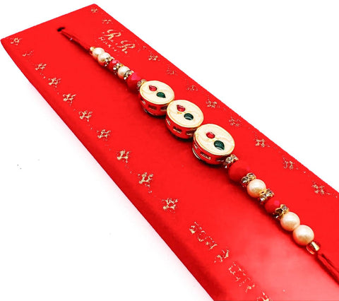 Bhai Bhabhi Pair Beautiful Kundan Stone Studded Rakhi In Beautiful Box Packing with (Rice, Chandan , Mishri, KumKum)