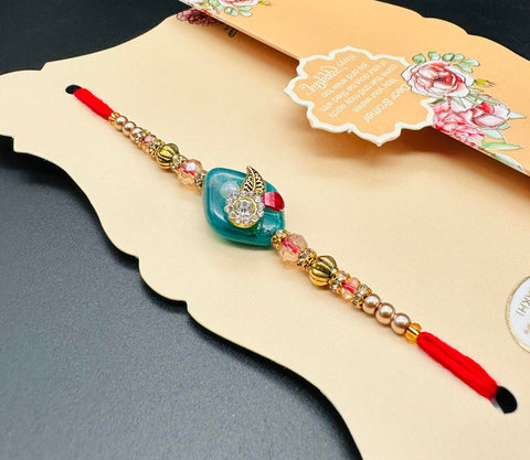 Beautiful stone work Rakhi on Greeting Card