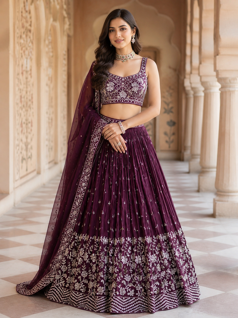 Georgette based beautiful embroidery work & mirror work blouse and lehnga  with Georgette dupatta