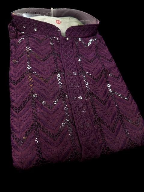 Pure Rayon Based Beautiful heavy Embroidery Work At Front And Back With Sequins Work Designer Kurta & white pajama