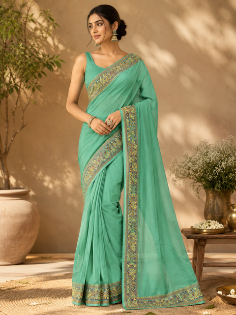 Pure Georgette based zari border work all on borders(slight variation in color and design is possible)