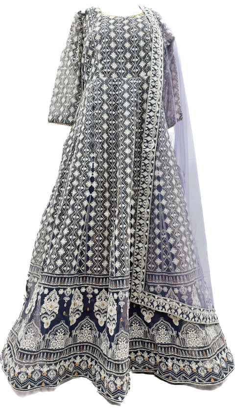 Netting based lakhnavi work with sequins design Heavy Ken ken designer gown netting dupatta( video clip attached for reference )