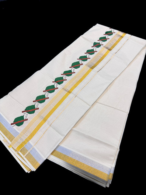 Woven Cotton Kerala Mundu / Dhoti in Off White ( 4 mtrs )