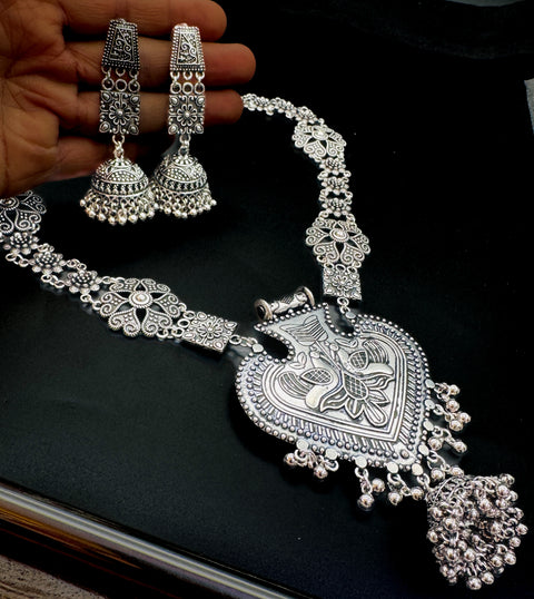 Beautiful work oxidised heavy necklace with earrings