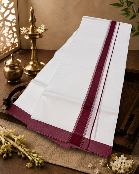 Woven Cotton Kerala Mundu / Dhoti in White ( 3.75 mtrs )Kurta not included,slight variation is possible
