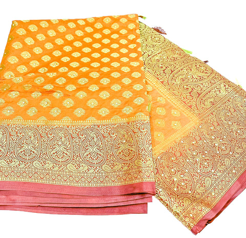 Art Silk Saree beautiful designed with contrast blouse and Pallu