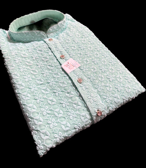 Pure and Soft georgette based Heavy embroidery work designer Kurta with white Pajama