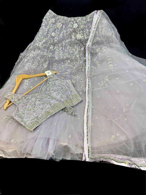 (Video Clip attached ) Heavy hand work designer stylish Blouse with very very heavy flared netting based  princess style lehnga and dupatta