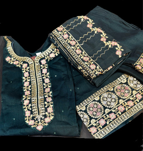 Soft Georgette silk based embroidery with sequined work designer kameez with plazo pants and dupatta with embroidery border work Dupatta