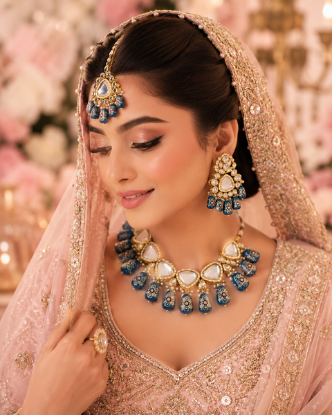 Original Uncut Kundan necklace set with elegant pearl detailing , (kundan stone back picture attached for Kundan reference )Slight variation in color, design, and finishing may occur