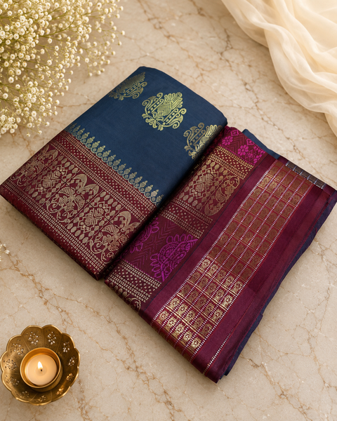 Premium Art Silk Saree Featuring Elegant Zari Weaving, Saree Comes With An Attached Blouse Piece. Model Blouse Is For Reference Only. Slight Variation In Colour And Design May Occur