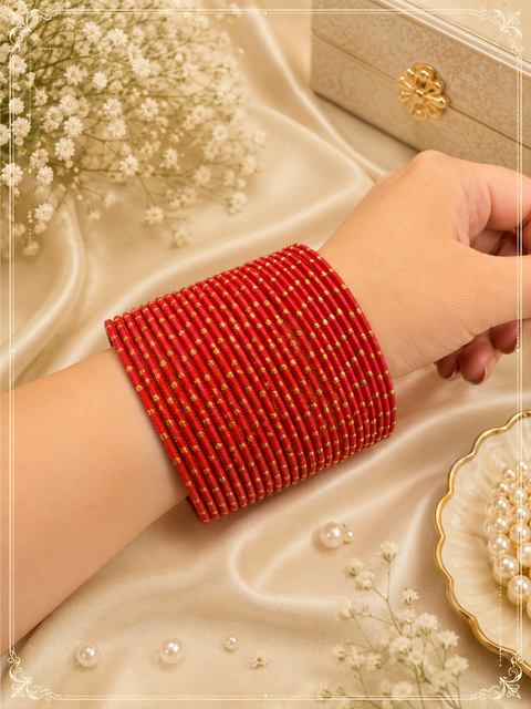 Golden Shimmer dotted metal bangles 2 dozen in 1 Set (slight variation in color & design may occur)