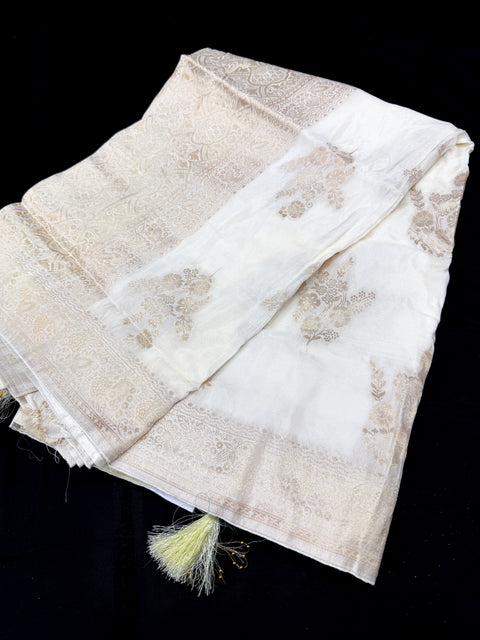 Cream color Beautiful Very Soft Pure Dola Silk Beautiful Saree (very soft to set the pleates)