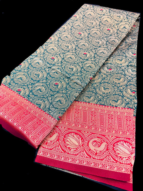 Brocade Soft Silk Saree with contrast beautiful pallu , border and blouse