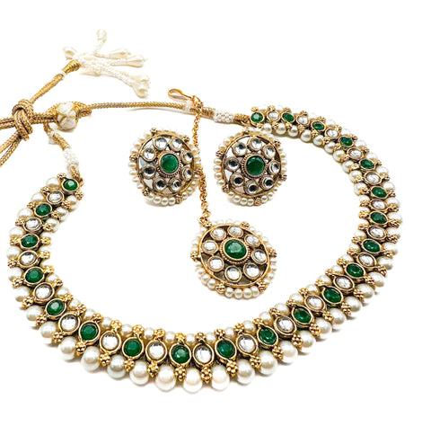 Kundan and Pearls work beautiful necklace set with Jhumka & Tikka