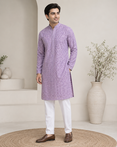 Pure Rayon based beautiful embroidery work at front and back with sequins work designer Kurta & white Pants(slight variation in color and design is possible)