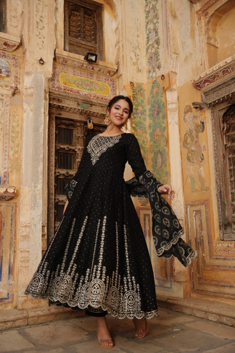 Pure & Soft Rayon Based Designer Embroidered & Mirror Work Kurti With Plazo Pants & Dupatta