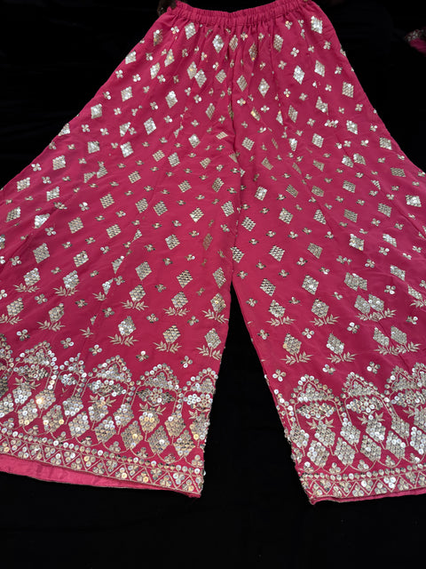 Georgette based sequined and embroidery work kameez with sharara pants and Georgette dupatta