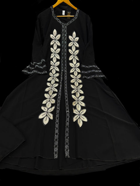 (Video clip attached) Beautiful and very Soft georgette based handwork Abaya (Chest 46 inches and length approximately 52 inches)with Hijaab (scarf)