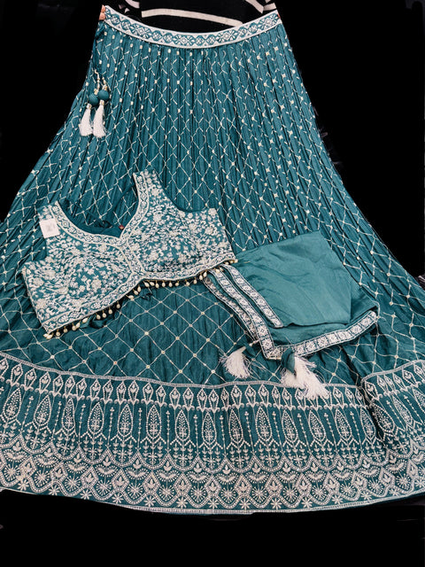 Georgette based embroidery with hand work crop top designer blouse with lehnga and Georgette dupatta