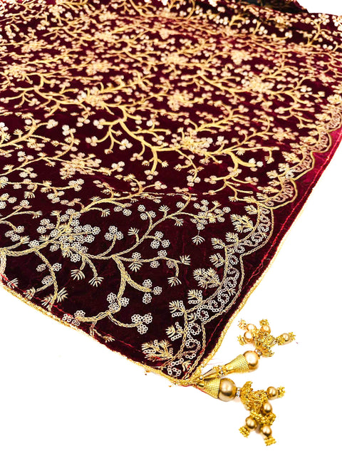 Velvet based heavy embroidery with sequinned work Bridal Dupatta