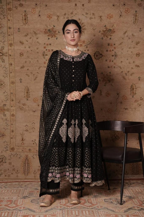 Pure & Soft Rayon Based Designer Embroidered & Mirror Work Kurti With Plazo Pants & Dupatta