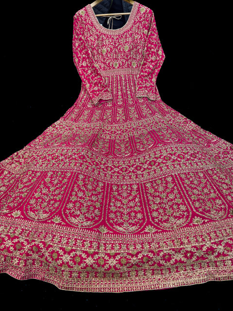 (Video clip attached)Chiffon georgette Based bridal style heavy design stones work With heavy embroidery Work at front and back Designer Flared Kameez /Gown And netting Based Embroidery Work heavy Dupatta