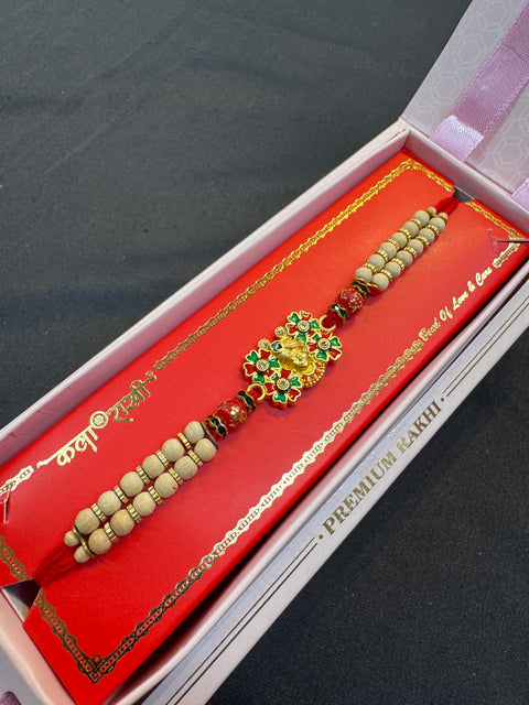 (Clip attached)Krishna design Beautiful Stone Work Rakhi in nice pack gift box