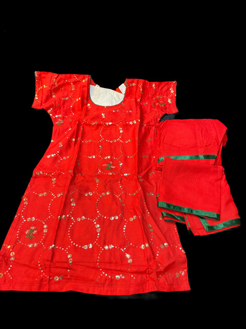 Red colour pure rayon based beautiful sequined work very soft salwar suit with pure georgette dupatta for kids