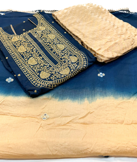 Silk based embroidery with sequined work designer kameez with salwar and chinnon based embroidery dupatta