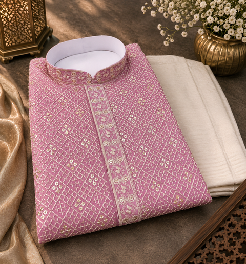 Pure Rayon Based Beautiful Embroidery Work At Front And Back With Sequins Work Designer Kurta & cream Pajama (slight variation in color and design is possible)