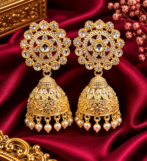 Golden stone with pearls work beautiful Jhumka