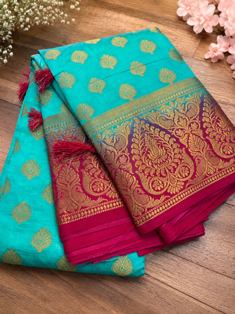 Soft Art Silk Based beautiful design Saree  (blouse is attached to Saree ) slight variation in color and design is possible )